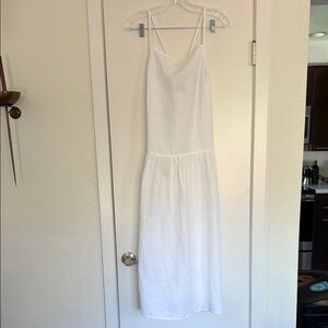 Deiji Studios White Linen Spaghetti Strap Maxi Dress